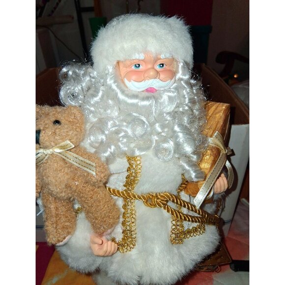 Santa Claus Figurine With Bear & Gold Accents 15" - Picture 5 of 11